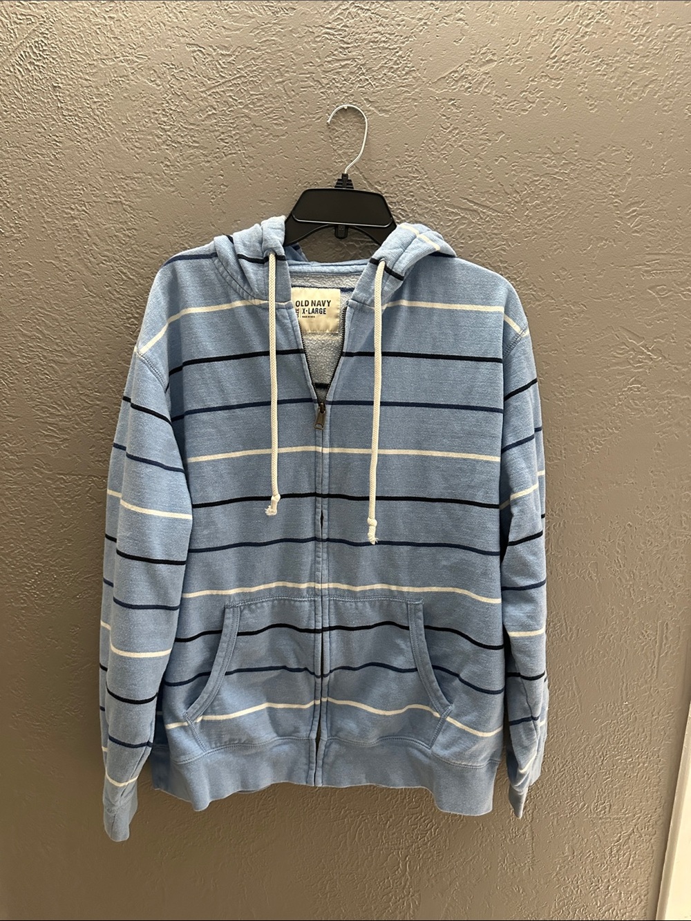 Old Navy Light Blue Striped Full-Zip Hoodie Sweater